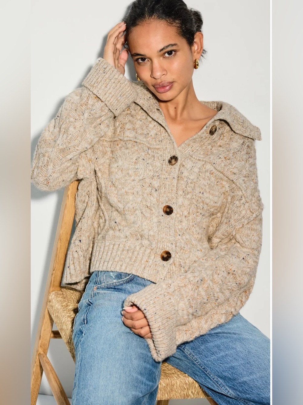 Vanessa Bruno Forest Oatmeal Cardigan Size 4 #knitwear #cable knit